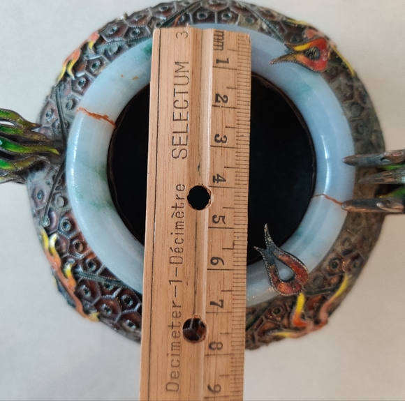 Chinese Export Dragon Ashtray Sterling Silver Enamel Jade Rim 332gr - Picture 5 of 16